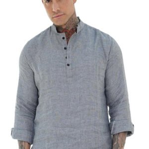 Linen Blend Band-Collar Shirt – C.13 Grey